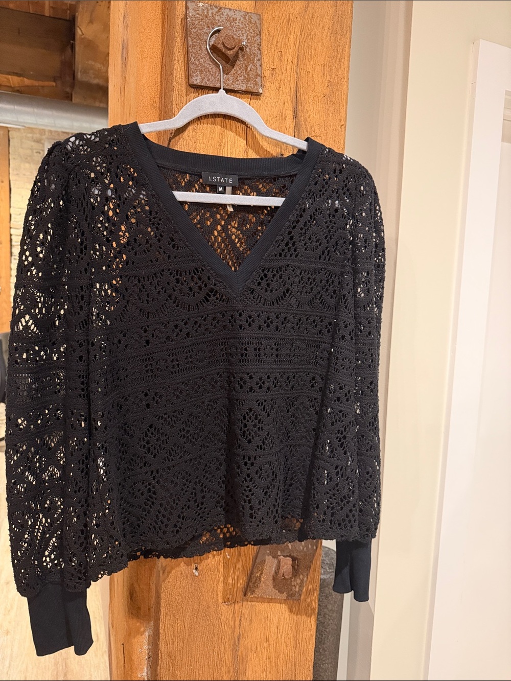 1. State Black Crochet V-Neck Sweater